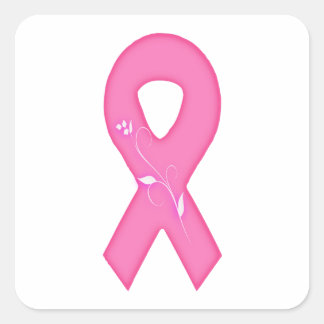 Breast Cancer Awareness Ribbon With Flower Square Sticker