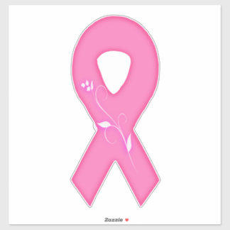 Breast Cancer Awareness Ribbon With Flower Sticker