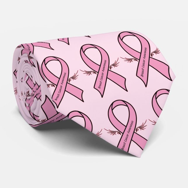 Breast Cancer Awareness Ribbon with Wings Tie (Rolled)