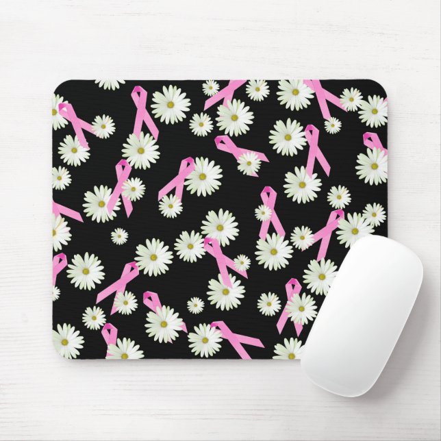 Breast Cancer Awareness Ribbons and Daisies Mouse Pad (With Mouse)