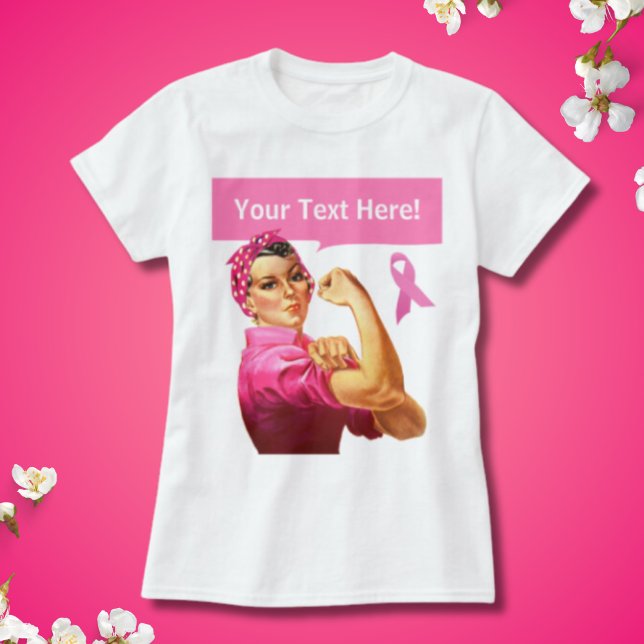 Breast Cancer awareness Rosie the Riveter pink T-Shirt (Pink Ribbon Rosie the Riveter T-Shirt)