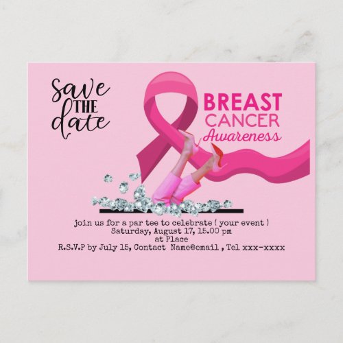 Breast Cancer Awareness save the date pink October Postcard