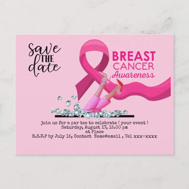 Breast Cancer Awareness save the date pink October Postcard (Front)