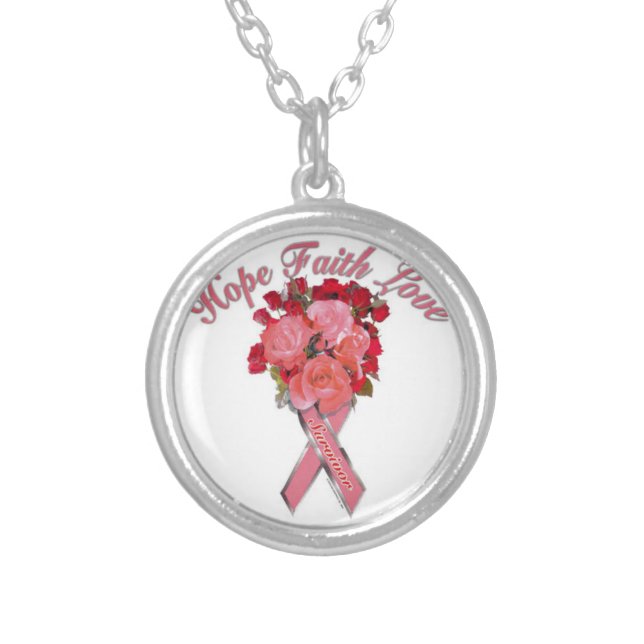Breast Cancer Awareness Silver Plated Necklace (Front)