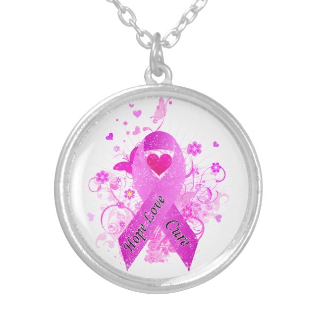 Breast Cancer Awareness Silver Plated Necklace (Front)