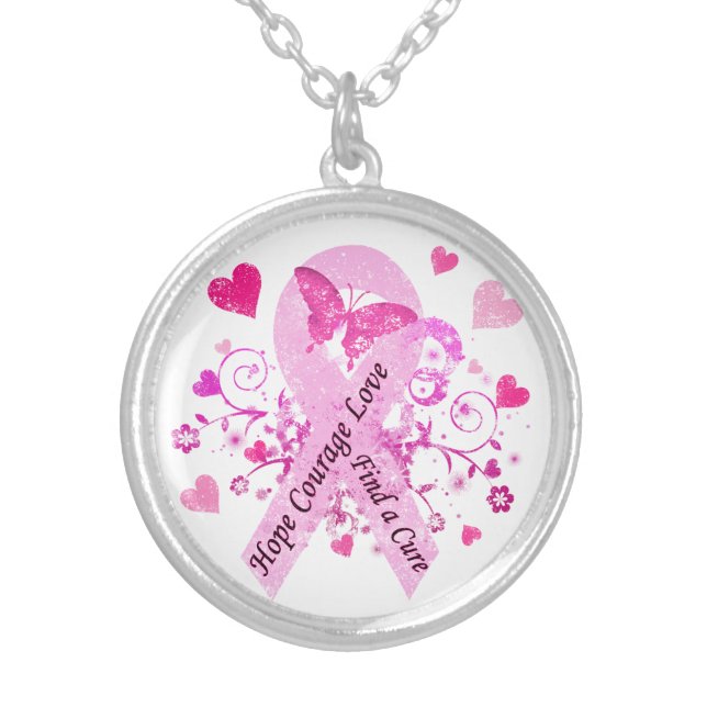 Breast Cancer Awareness Silver Plated Necklace (Front)