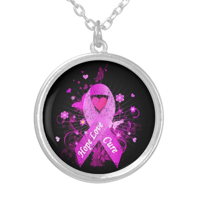 Breast Cancer Awareness Silver Plated Necklace (Front)