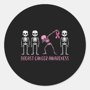 Breast Cancer Awareness Skeleton Dab Support Women Classic Round Sticker