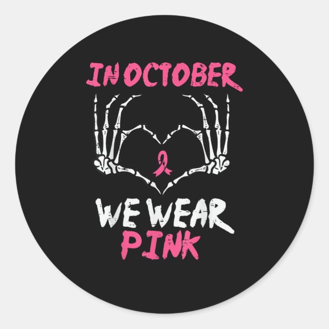 Breast Cancer Awareness Skeleton Heart Women Classic Round Sticker (Front)