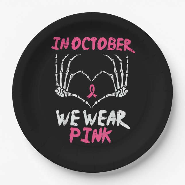 Breast Cancer Awareness Skeleton Heart Women Paper Plates (Front)