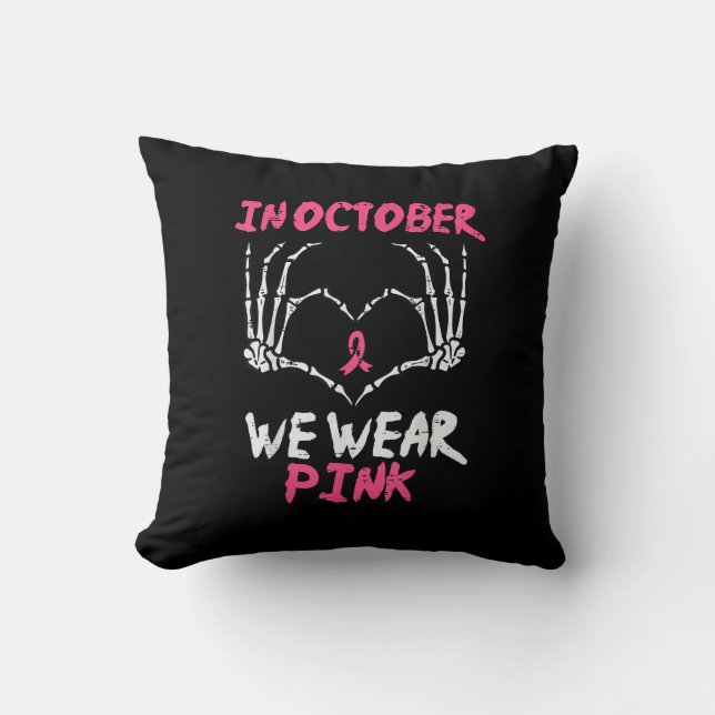 Breast Cancer Awareness Skeleton Heart Women Throw Pillow (Front)
