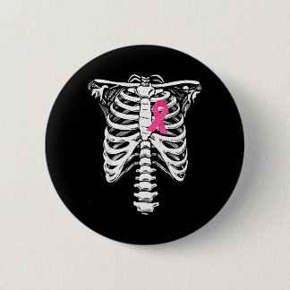 Breast Cancer Awareness Skeleton Wear Pink Ribbon Button