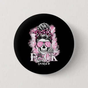Breast Cancer Awareness Skull F Ck Cancer Pink Rib Button