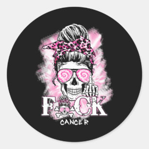 Breast Cancer Awareness Skull F Ck Cancer Pink Rib Classic Round Sticker