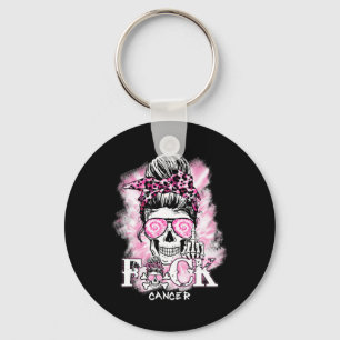 Breast Cancer Awareness Skull F Ck Cancer Pink Rib Keychain