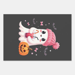 Breast Cancer Awareness Spooky Ghost Halloween Wrapping Paper Sheets