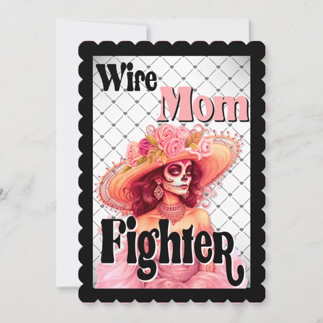 Breast Cancer Awareness Sugar Skull  Thank You Card (Front)