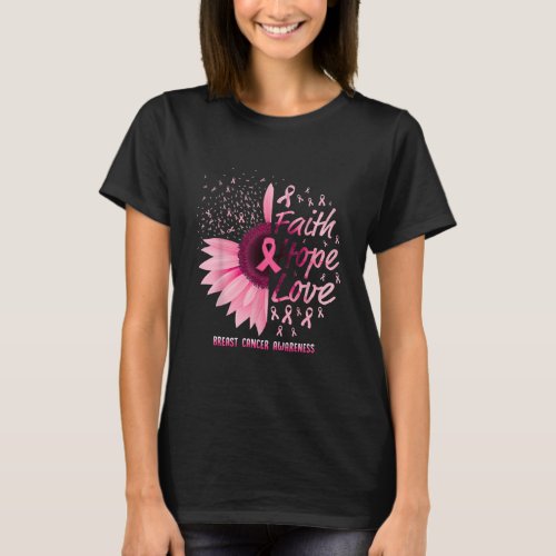 Breast Cancer Awareness Sunflower Faith Hope Love T_Shirt