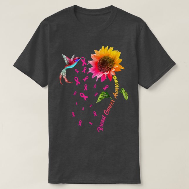 Breast Cancer Awareness Sunflower Hummingbird  308 T-Shirt (Design Front)