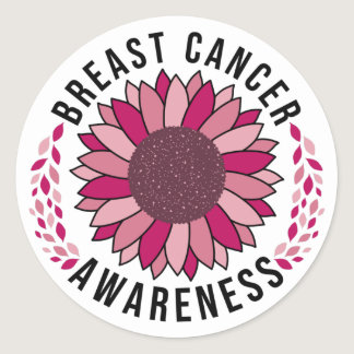 Breast Cancer Awareness Support Pink Flower Classic Round Sticker