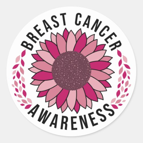 Breast Cancer Awareness Support Pink Flower Classic Round Sticker