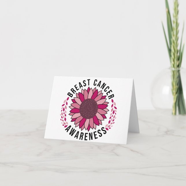 Breast Cancer Awareness Support Pink Flower Thank You Card (Front)