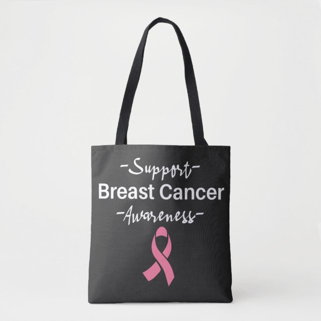 Breast Cancer Awareness Support Pink Ribbon Tote Bag (Front)
