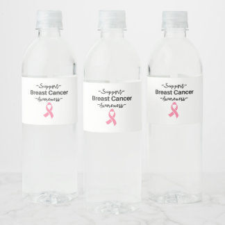 Breast Cancer Awareness Support Pink Ribbon Water Bottle Label