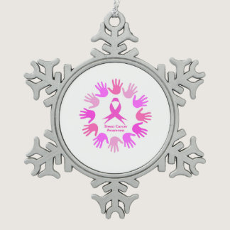 Breast cancer awareness support snowflake pewter christmas ornament