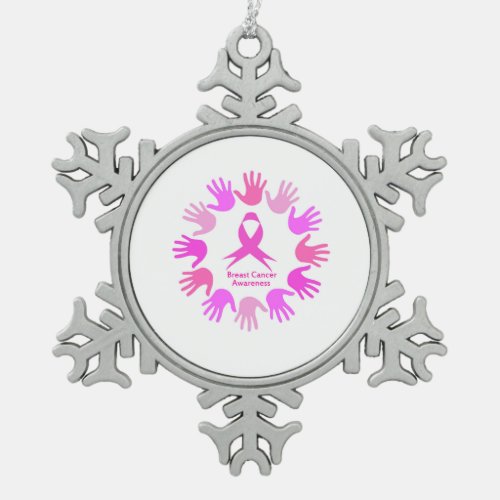 Breast cancer awareness support snowflake pewter christmas ornament