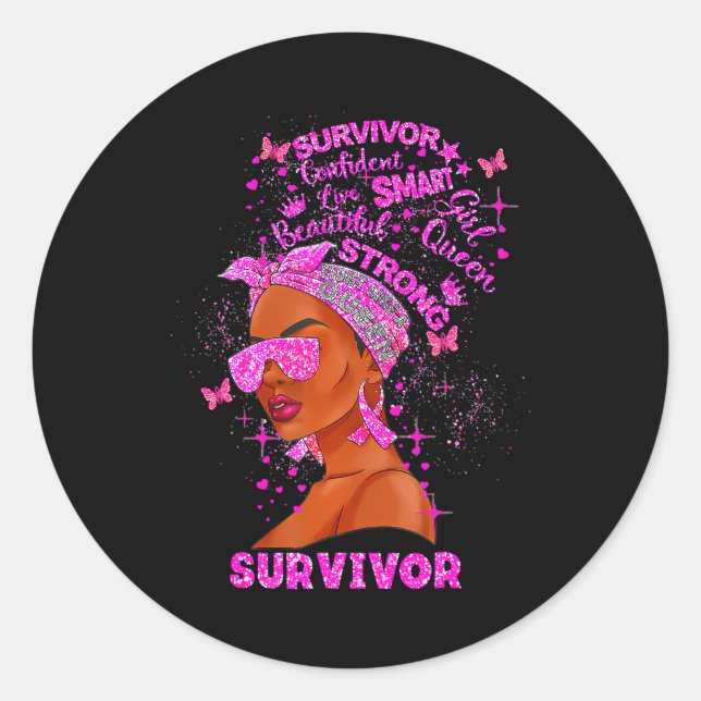 Breast Cancer Awareness Survivor Black Women Classic Round Sticker (Front)