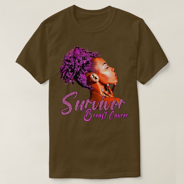 Breast Cancer Awareness Survivor Pink ribbon Black T-Shirt (Design Front)