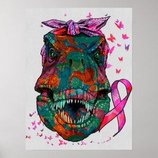 Breast Cancer Awareness T Rex Pink Ribbon Cancer S Poster
