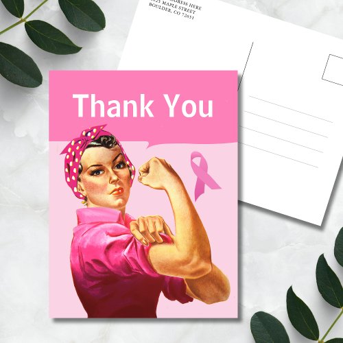 Breast Cancer Awareness Thank You Pink Ribbon Postcard