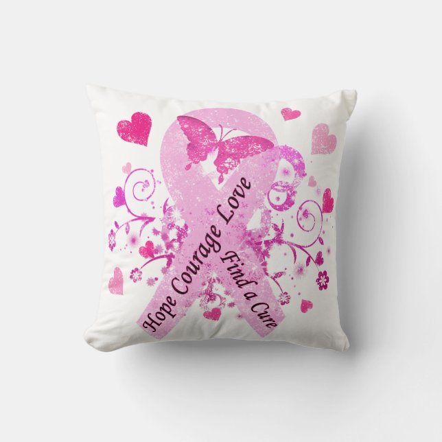 Breast Cancer Awareness Throw Pillow (Front)