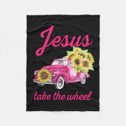 Breast Cancer Awareness Truck Jesus Take The Wheel Fleece Blanket