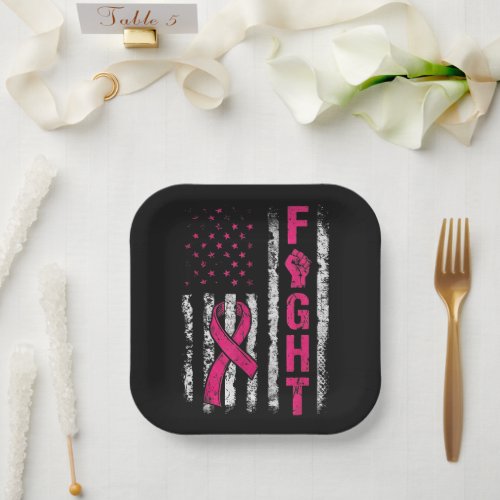 Breast Cancer Awareness USA Flag Paper Plates
