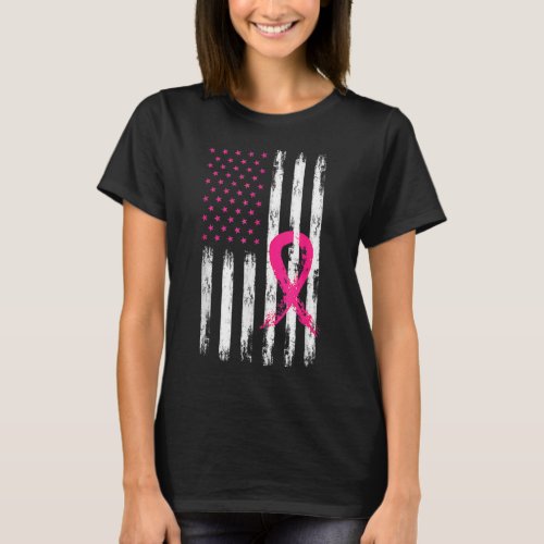 Breast Cancer Awareness Vintage American Flag Pink T_Shirt