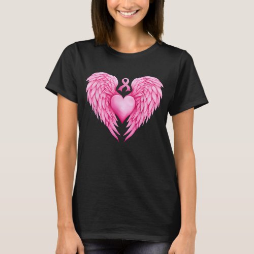 Breast Cancer Awareness Warrior Pink Ribbon Heart  T_Shirt