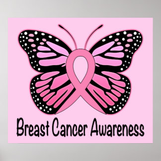 Breast Cancer Awareness with Butterfly Ribbon Poster