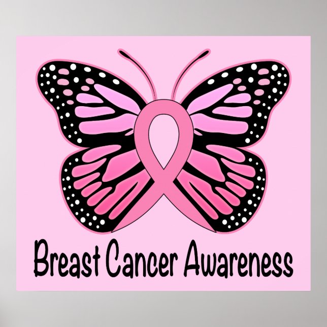Breast Cancer Awareness with Butterfly Ribbon Poster (Front)