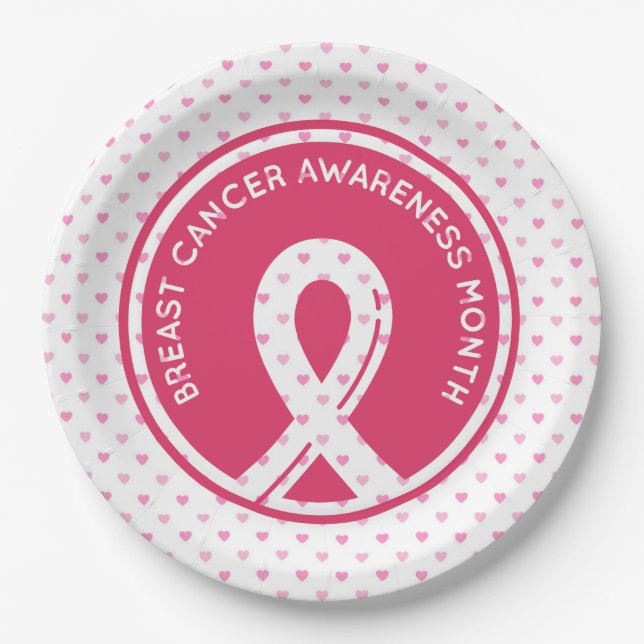 Breast Cancer Awareness with Pink heart Paper Plates (Front)