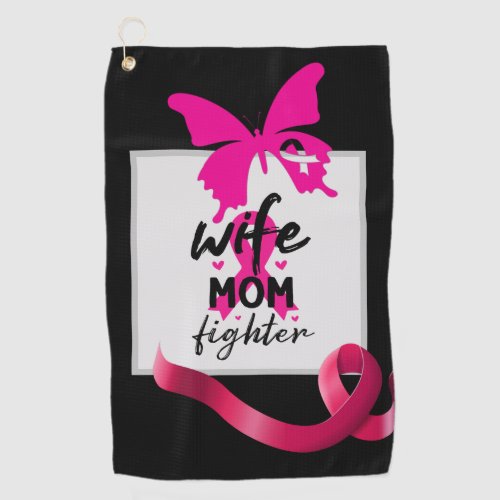Breast Cancer Awareness with Pink Ribbon Butterfly Golf Towel