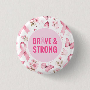 Breast Cancer Awareness with Pink Ribbon  Button