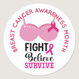 Breast Cancer Awareness with Pink Ribbon  Classic  Classic Round Sticker