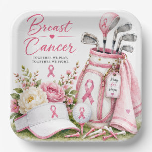 Breast Cancer Awareness with Pink ribbon golf Paper Plates