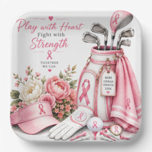 Breast Cancer Awareness with Pink ribbon golf Paper Plates