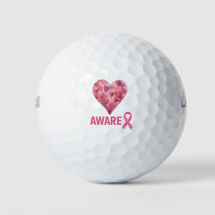 Breast Cancer Awareness with Pink ribbon Heart Golf Balls