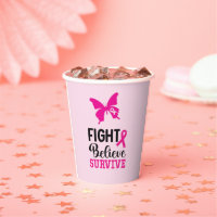 Pink Ribbon Themed Reusable Coffee Cup with Lid, Breast Cancer