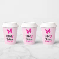 Pink Ribbon Themed Reusable Coffee Cup with Lid, Breast Cancer